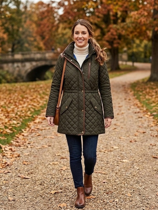 Lauren Ralph Lauren Jackets & Blazers - Lauren Ralph Lauren Quilted Hooded Puffer Jacket - Olive Green with Brown Trim